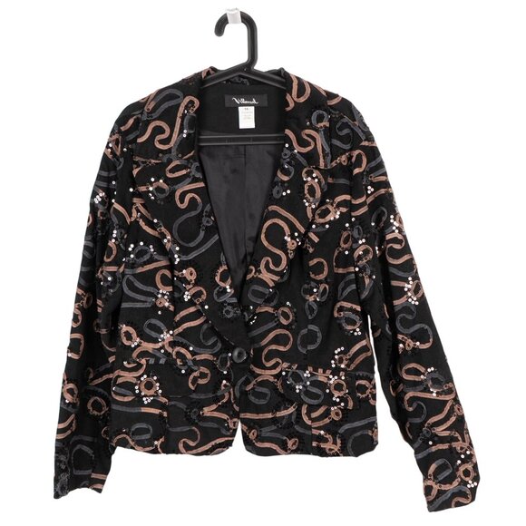 Villarreal Jackets & Blazers - Villarreal Corduroy Blazer Jacket XL Black Sequin Ribbon Blazer Brown Gray Swirl